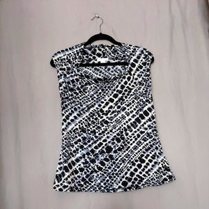 Christopher Banks Top Leopard Animal Print Black Blue Blouse Dress Shirt Medium